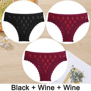 3PCS/Set Women Panties Sexy Underwear Lace Panties Lingerie Female Floral Lace Briefs Perspective Finetoo Design Ladies Pantys