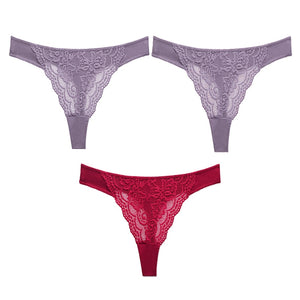 3PC Sexy Lace G String Women&#39;s Thong Low-Waist Female Underpant Hollow Out Breathable Cotton Seamless G-String Underwear M-XL