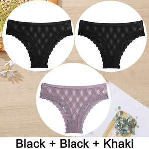 3PCS/Set Women Panties Sexy Underwear Lace Panties Lingerie Female Floral Lace Briefs Perspective Finetoo Design Ladies Pantys