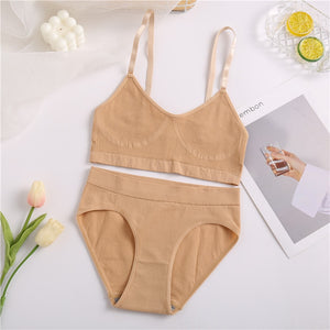 Women Seamless Tops Panties Set Soft Wireless Bra Set Comfortable Bralette Brazilian Underwear Suit Girls Fitness Tops