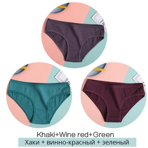 Women&#39;s Cotton Panties 3Pcs Soft Striped Women Underpants Solid Girls Briefs Sexy Female Lingerie M-XL Comfort Underwear