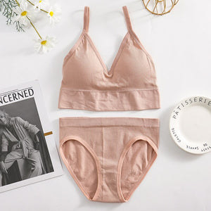 Solid Underwear Set Female U Type Backless Women&#39;s Set Wireless Sports Women&#39;s Bralette Underwear Suit