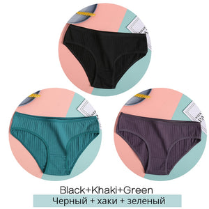 Women&#39;s Cotton Panties 3Pcs Soft Striped Women Underpants Solid Girls Briefs Sexy Female Lingerie M-XL Comfort Underwear