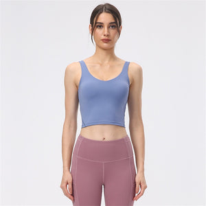 Hot Popular Nude Skin-friendly Tight Fitness Women Sports Bra Gym Yoga Vest Crop Top Removable Chest Pad Vneck Moisture Wicking