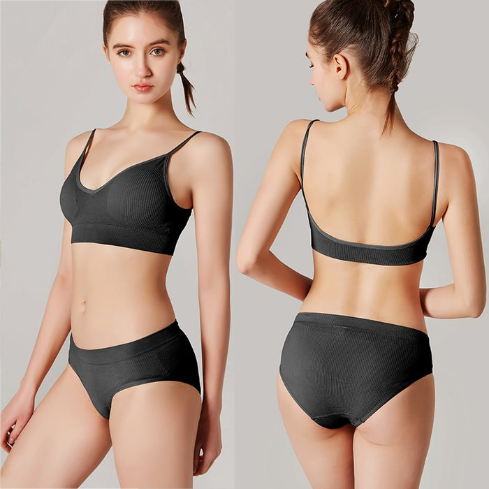 Fashion Seamless Bra Set Women Panties + Wireless Bras Underwear Set Basic Crop Tops Camisole Tank Briefs Intimate Lingerie Suit