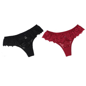 2Pcs/lot Women Sexy Lace Lingerie Temptation Low-waist Panties Embroidery Thong Transparent Hollow out Underwear Free shipping