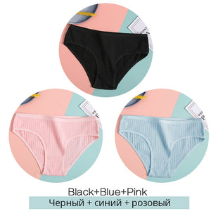 Women&#39;s Cotton Panties 3Pcs Soft Striped Women Underpants Solid Girls Briefs Sexy Female Lingerie M-XL Comfort Underwear