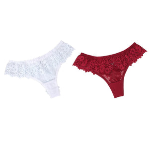 2Pcs/lot Women Sexy Lace Lingerie Temptation Low-waist Panties Embroidery Thong Transparent Hollow out Underwear Free shipping