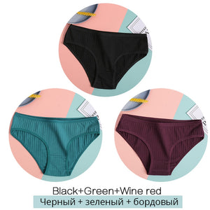 Women&#39;s Cotton Panties 3Pcs Soft Striped Women Underpants Solid Girls Briefs Sexy Female Lingerie M-XL Comfort Underwear