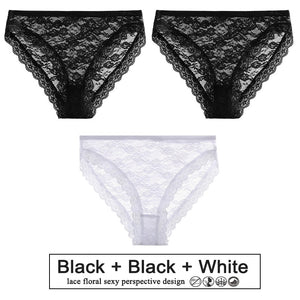 3PCS/Set Perspective Panties Sexy Women Underwear Floral Lace Panties Female Lingerie Briefs for Woman Intimate Pantys Plus Size