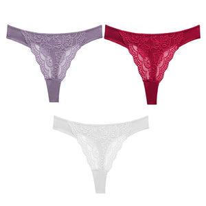 3PC Sexy Lace G String Women&#39;s Thong Low-Waist Female Underpant Hollow Out Breathable Cotton Seamless G-String Underwear M-XL
