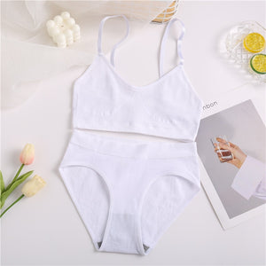 2PCS/Set Women Seamless Bra Panties Set Sexy Stretch Sport Bra Thong Briefs Style Panty Bralette Crop Top Intimates Lingerie Set