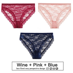 3PCS/Set Perspective Panties Sexy Women Underwear Floral Lace Panties Female Lingerie Briefs for Woman Intimate Pantys Plus Size