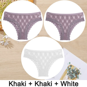 3PCS/Set Women Panties Sexy Underwear Lace Panties Lingerie Female Floral Lace Briefs Perspective Finetoo Design Ladies Pantys