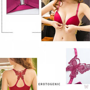 Sexy Underwear Sets Lace Butterfly Bra Set Beauty Back Lingerie Suits Push Up Front Closure Bra Women Panties