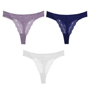 3PC Sexy Lace G String Women&#39;s Thong Low-Waist Female Underpant Hollow Out Breathable Cotton Seamless G-String Underwear M-XL