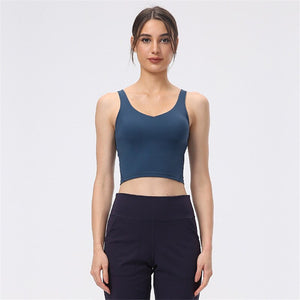 Hot Popular Nude Skin-friendly Tight Fitness Women Sports Bra Gym Yoga Vest Crop Top Removable Chest Pad Vneck Moisture Wicking