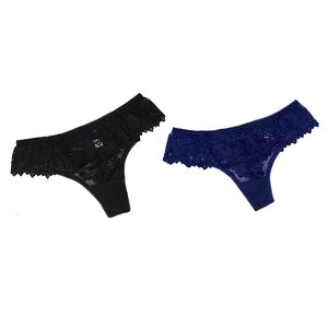 2Pcs/lot Women Sexy Lace Lingerie Temptation Low-waist Panties Embroidery Thong Transparent Hollow out Underwear Free shipping