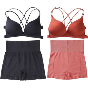 2pcs Women Sports Bras and Panties Shorts Set Sexy Push Up Deep V Front Buckle Underwear Kit for Fitness Gym Workout Yoga Bra