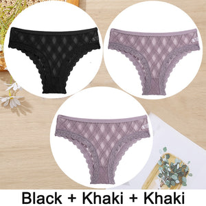 3PCS/Set Women Panties Sexy Underwear Lace Panties Lingerie Female Floral Lace Briefs Perspective Finetoo Design Ladies Pantys