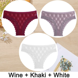 3PCS/Set Women Panties Sexy Underwear Lace Panties Lingerie Female Floral Lace Briefs Perspective Finetoo Design Ladies Pantys