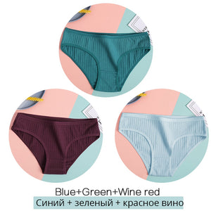 Women&#39;s Cotton Panties 3Pcs Soft Striped Women Underpants Solid Girls Briefs Sexy Female Lingerie M-XL Comfort Underwear