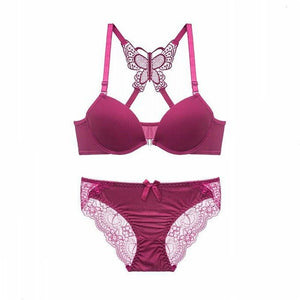 Sexy Underwear Sets Lace Butterfly Bra Set Beauty Back Lingerie Suits Push Up Front Closure Bra Women Panties