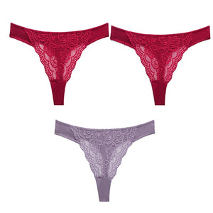 3PC Sexy Lace G String Women&#39;s Thong Low-Waist Female Underpant Hollow Out Breathable Cotton Seamless G-String Underwear M-XL