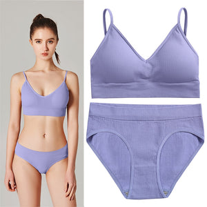 Fashion Seamless Bra Set Women Panties + Wireless Bras Underwear Set Basic Crop Tops Camisole Tank Briefs Intimate Lingerie Suit