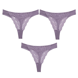 3PC Sexy Lace G String Women&#39;s Thong Low-Waist Female Underpant Hollow Out Breathable Cotton Seamless G-String Underwear M-XL