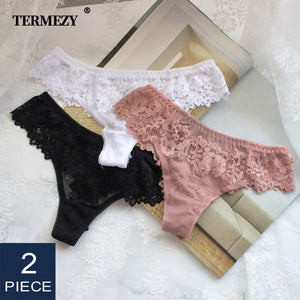 2Pcs/lot Women Sexy Lace Lingerie Temptation Low-waist Panties Embroidery Thong Transparent Hollow out Underwear Free shipping