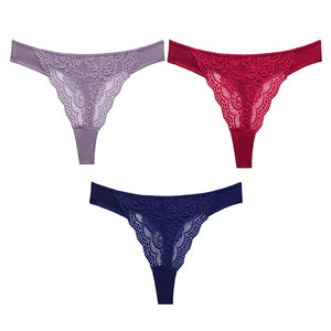 3PC Sexy Lace G String Women&#39;s Thong Low-Waist Female Underpant Hollow Out Breathable Cotton Seamless G-String Underwear M-XL