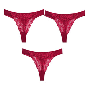 3PC Sexy Lace G String Women&#39;s Thong Low-Waist Female Underpant Hollow Out Breathable Cotton Seamless G-String Underwear M-XL