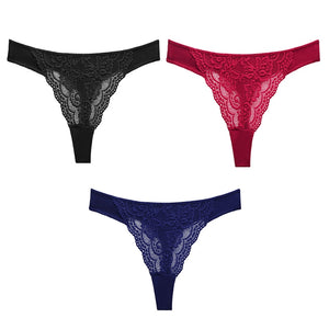 3PC Sexy Lace G String Women&#39;s Thong Low-Waist Female Underpant Hollow Out Breathable Cotton Seamless G-String Underwear M-XL