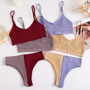 Women Seamless Tops Panties Set Soft Wireless Bra Set Comfortable Bralette Brazilian Underwear Suit Girls Fitness Tops