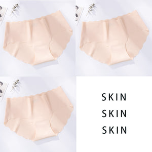 3Pcs/Set Seamless Underwear Silk Women&#39;s Solid Color Panties Lady Ruffle Underpants Girls Briefs Invisible Panty Sexy Lingerie