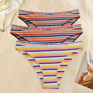 3PCS/Set Women Cotton Seamless Panties for Female M-XL Underwear Panty Sexy Colorful Striped Lingerie Letter Waist Brief