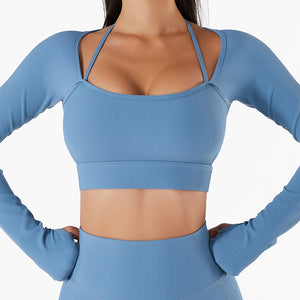 Yoga Set Women Seamless Sport Set Sports Bra Long Sleeve Crop Top Sports Top Gym Leggings Yoga Shorts Workout Clothes For Women