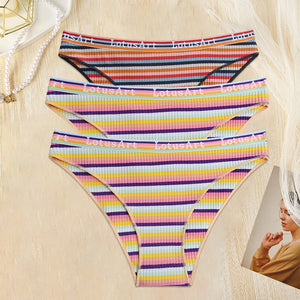 3PCS/Set Women Cotton Seamless Panties for Female M-XL Underwear Panty Sexy Colorful Striped Lingerie Letter Waist Brief