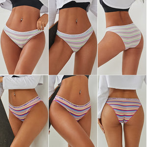 3PCS/Set Women Cotton Seamless Panties for Female M-XL Underwear Panty Sexy Colorful Striped Lingerie Letter Waist Brief