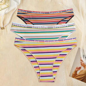 3PCS/Set Women Cotton Seamless Panties for Female M-XL Underwear Panty Sexy Colorful Striped Lingerie Letter Waist Brief