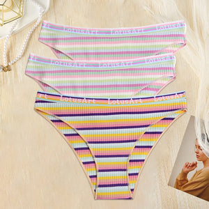 3PCS/Set Women Cotton Seamless Panties for Female M-XL Underwear Panty Sexy Colorful Striped Lingerie Letter Waist Brief