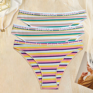 3PCS/Set Women Cotton Seamless Panties for Female M-XL Underwear Panty Sexy Colorful Striped Lingerie Letter Waist Brief