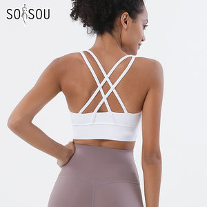 SOISOU Nylon Top Women Bra Sexy Top Woman Breathable Underwear Women Fitness Yoga Sports Bra For Women Gym 22 Colors