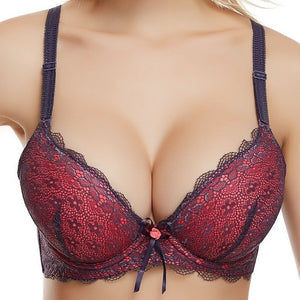 Sexy Deep V Bra Big Size Foam Cup Bras Push Up Brassiere Floral Lace Padded Push Up Lingerie Underwear for Women
