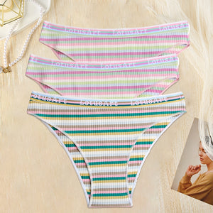 3PCS/Set Women Cotton Seamless Panties for Female M-XL Underwear Panty Sexy Colorful Striped Lingerie Letter Waist Brief