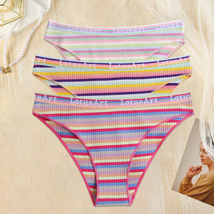 3PCS/Set Women Cotton Seamless Panties for Female M-XL Underwear Panty Sexy Colorful Striped Lingerie Letter Waist Brief