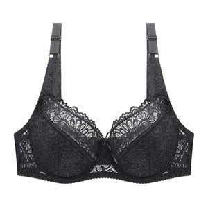 Large Size Lace Bra For Women With Underwire Fancy Underwear Sexy  Full-Coverage Lingerie Push Up Intimates D E Cup (Color : Black, Size :  44/100D)