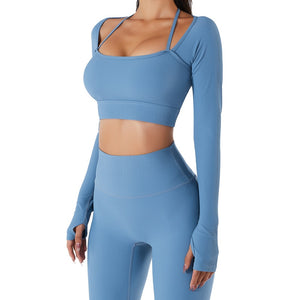 Yoga Set Women Seamless Sport Set Sports Bra Long Sleeve Crop Top Sports Top Gym Leggings Yoga Shorts Workout Clothes For Women