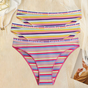 3PCS/Set Women Cotton Seamless Panties for Female M-XL Underwear Panty Sexy Colorful Striped Lingerie Letter Waist Brief